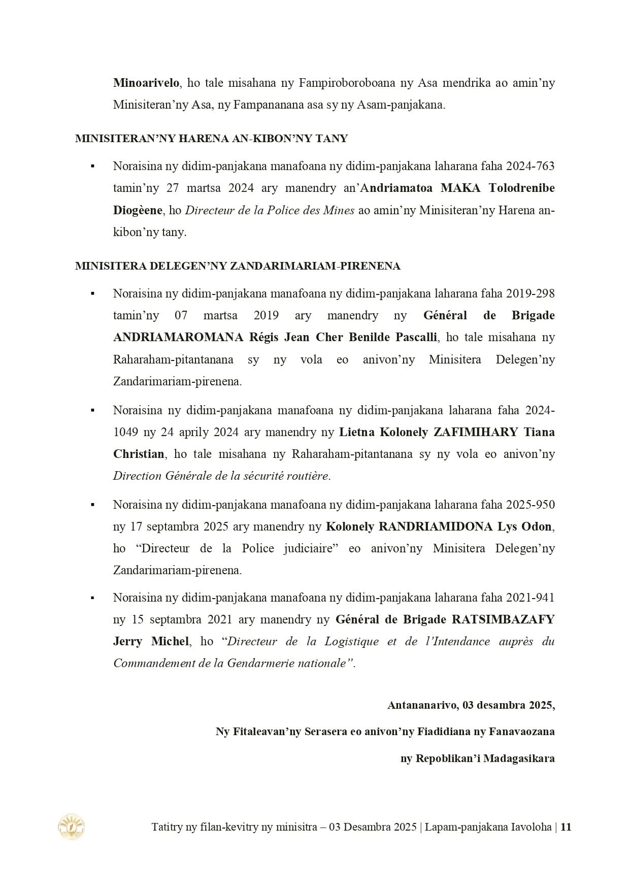 Page du Conseil : CONSEIL DES MINISTRES DU 𝟎𝟑 𝐃𝐄𝐒𝐀𝐌𝐁𝐑𝐀 𝟐𝟎𝟐𝟓
